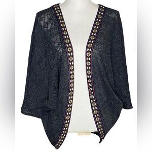Flying Tomato Wm’s Sz 2X Gray Aztec Trim Doleman Batwing Open Cardigan Sweater